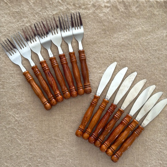 Vintage Other - VTG | Wooden Handle Stainless Steel Flatware🍴